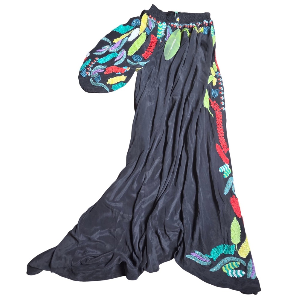 Farm Rio Embroidered One-Shoulder Maxi Dress XS Art To Wear Boho Resort NWT